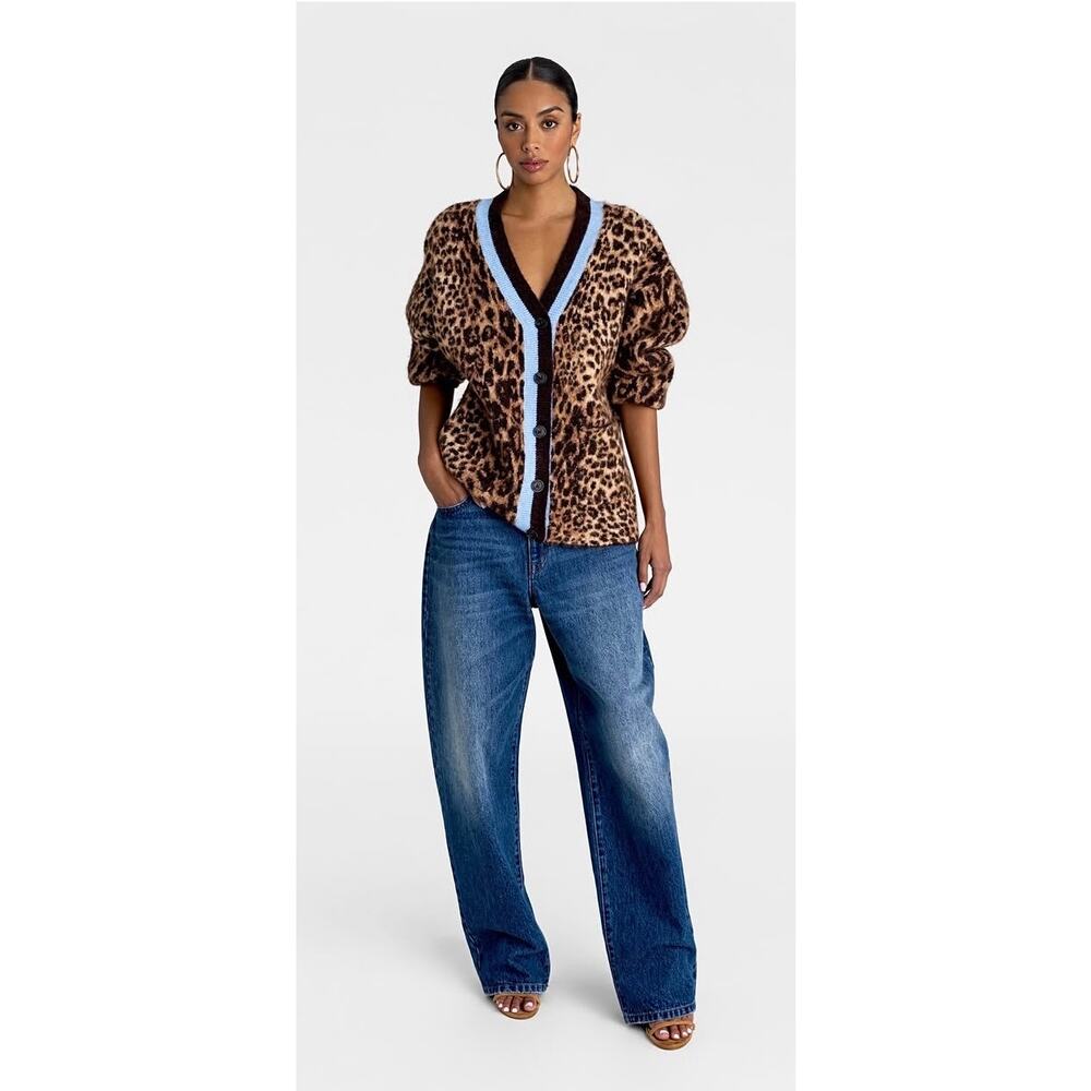 NWT KBB by KAHLANA Women's The Slouchy Cardigan Wool Blend Tan Leopard XXL